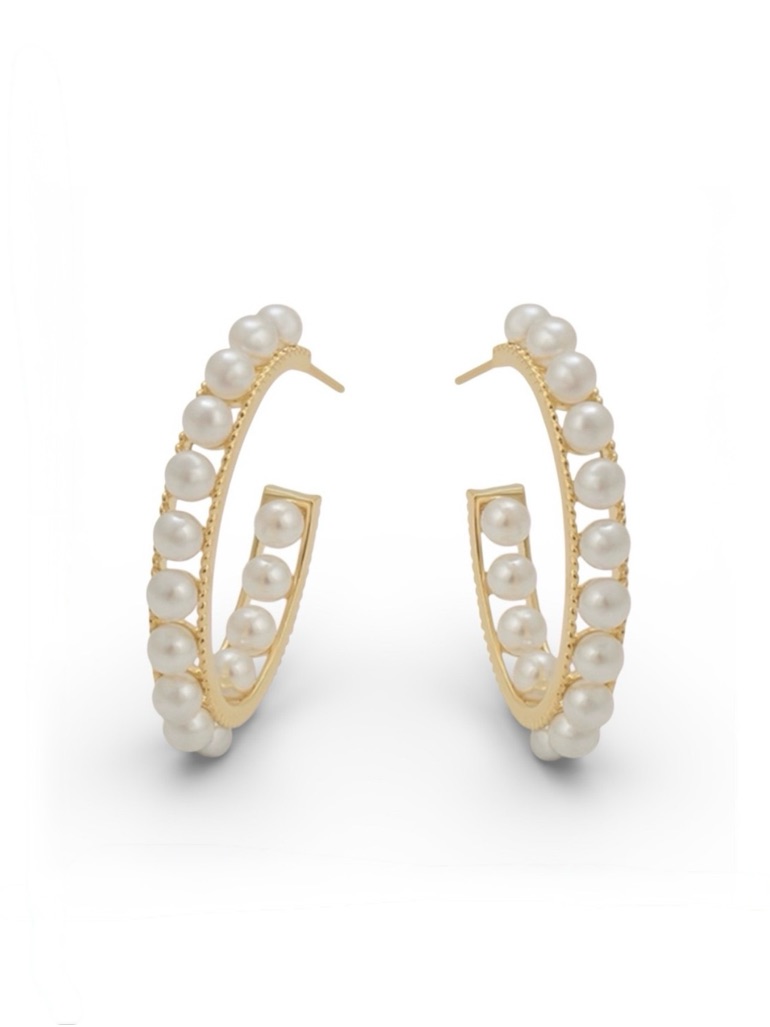 Pearl Hoop Earrings 14k Gold Plated 925 Sterling Silver 25$